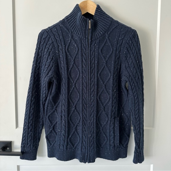 Lands' End Women's Navy Cable Knit Cardigan Sweater with Full Zipper Siz… - Picture 1 of 7